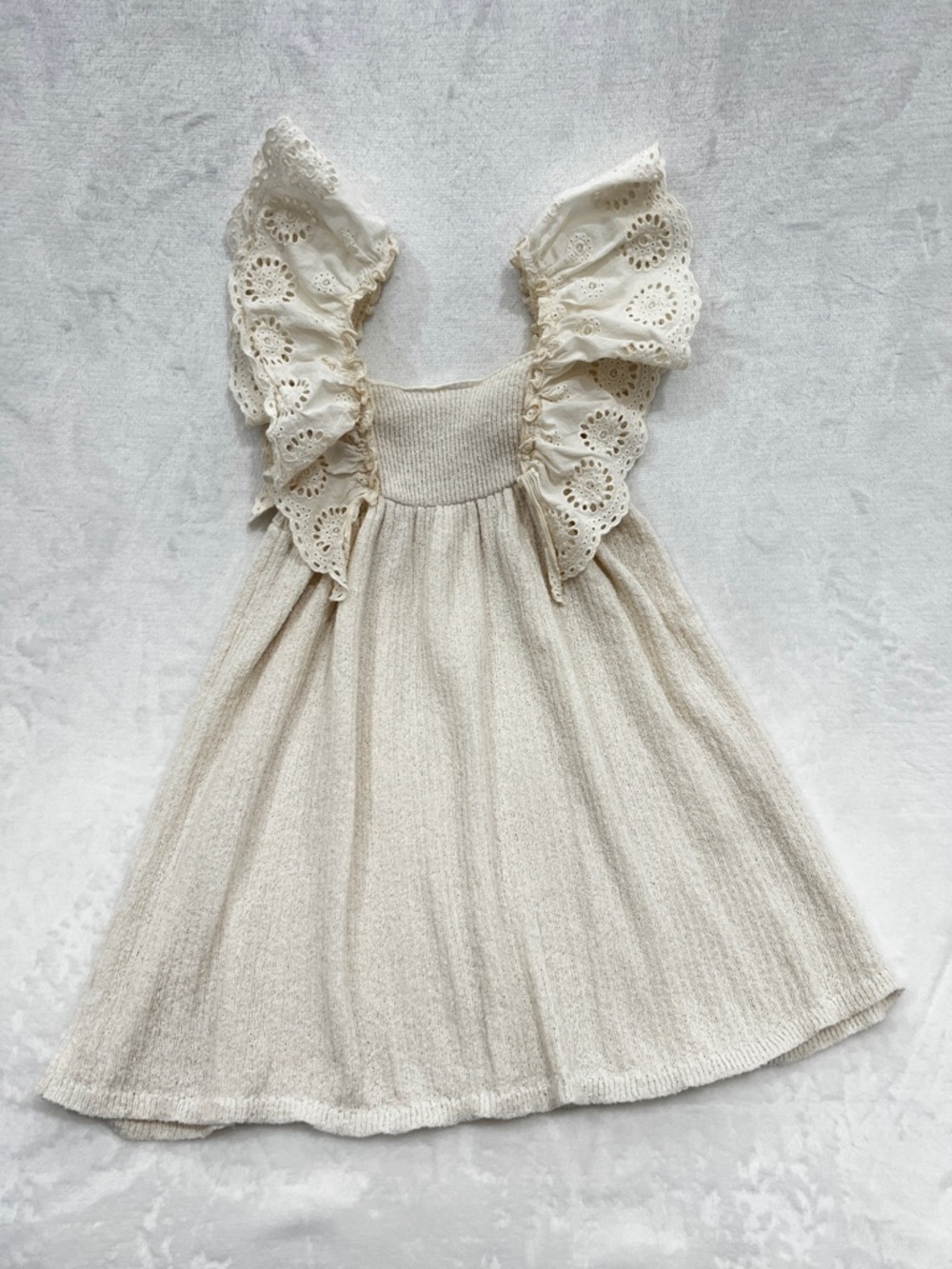 ZARA Ruffle Lace Knit Girls Kids Dress Size 4-5 Years Cream Beige Stretchy
